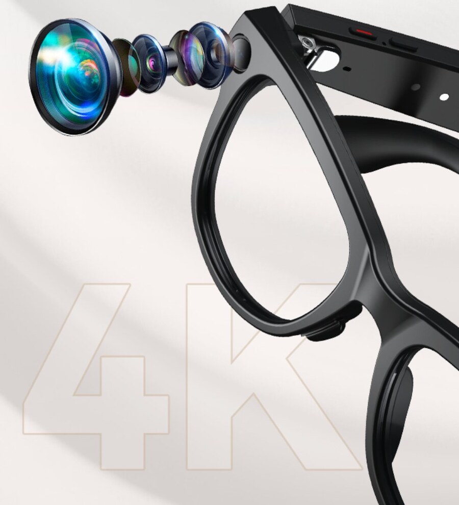 Exploded view of GlassPay's 4K camera lens stack built into the frame